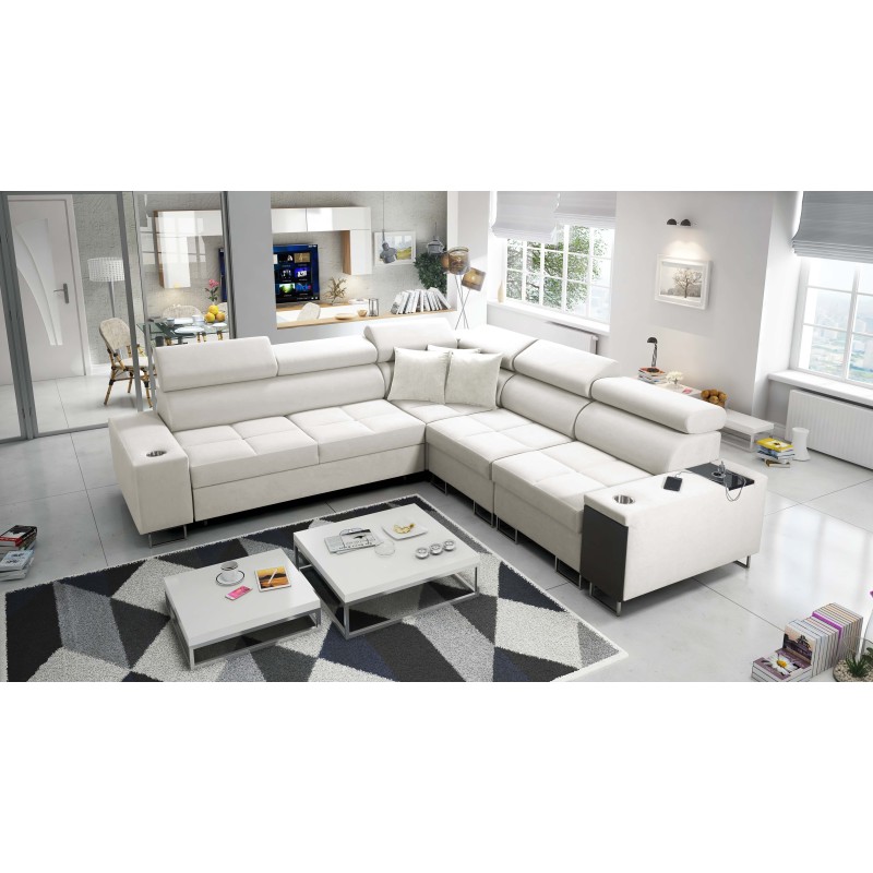 Ecksofa Orbix III mit Schlaffunktion, verstellbaren Kopfstützen und USB-Anschluss - Geräumig und bequem