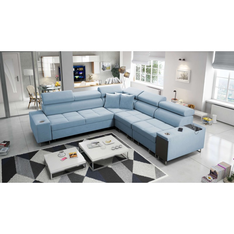 Ecksofa Orbix III mit Schlaffunktion, verstellbaren Kopfstützen und USB-Anschluss - Geräumig und bequem