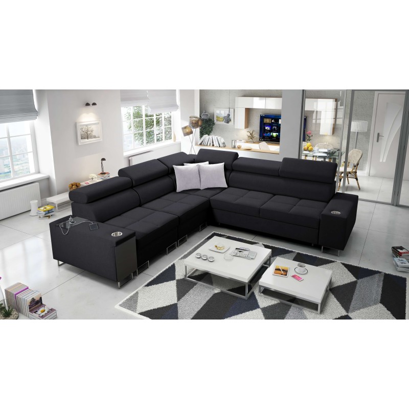 Orbix III corner sofa with sleeping function, adjustable headrests, and USB port - Spacious and comfortable