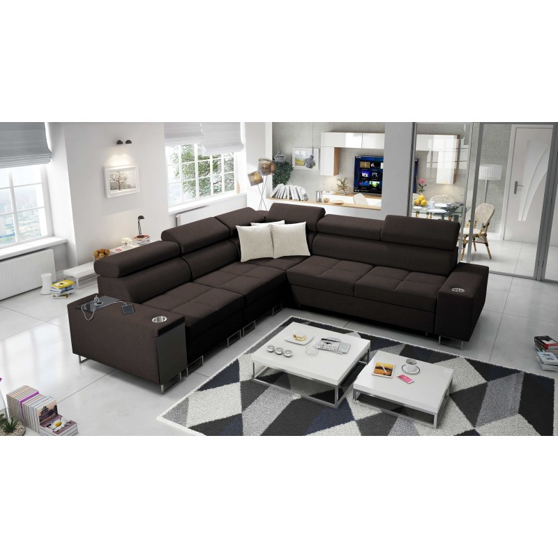 Orbix III corner sofa with sleeping function, adjustable headrests, and USB port - Spacious and comfortable