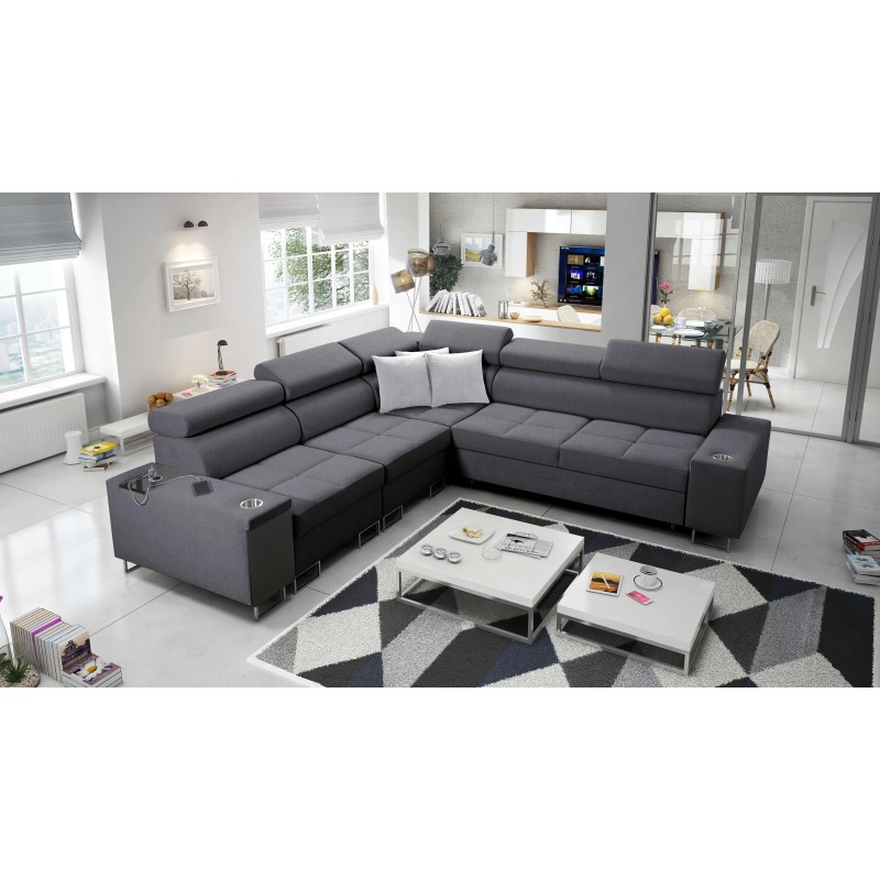 Ecksofa Orbix III mit Schlaffunktion, verstellbaren Kopfstützen und USB-Anschluss - Geräumig und bequem