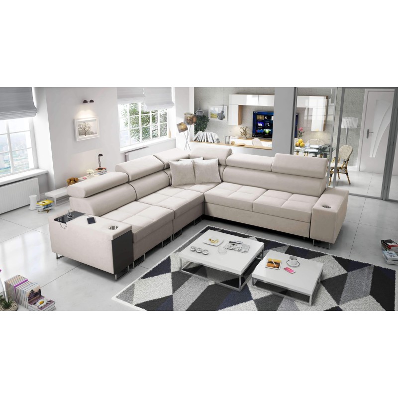 Ecksofa Orbix III mit Schlaffunktion, verstellbaren Kopfstützen und USB-Anschluss - Geräumig und bequem