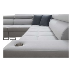 Sofá esquinero Orbix III con función para dormir, reposacabezas ajustables y puerto USB - Espacioso y cómodo.