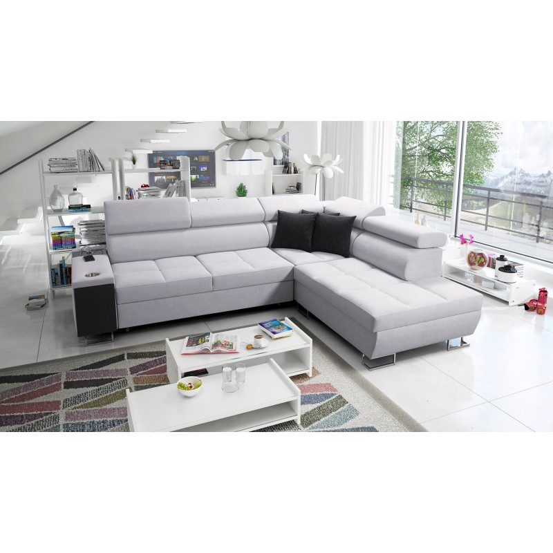 Sofá esquinero Orbix VII con función de cama en tela Plecionka, Sawana 84: ¡elegancia y funcionalidad en uno!