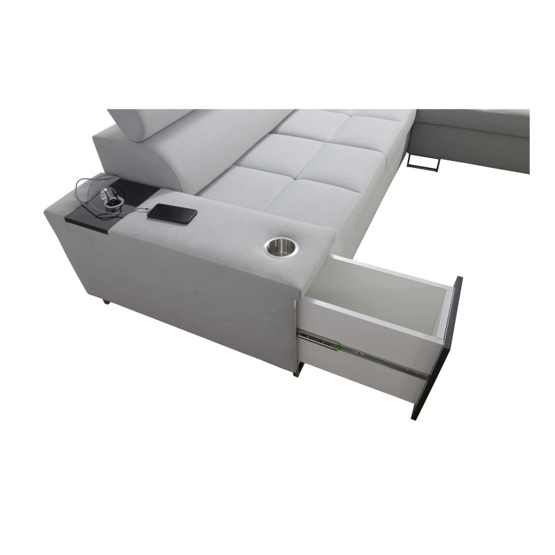 The Orbix VII corner sofa with a sleeping function in Plecionka fabric, Sawana 14 - elegance and functionality in one!