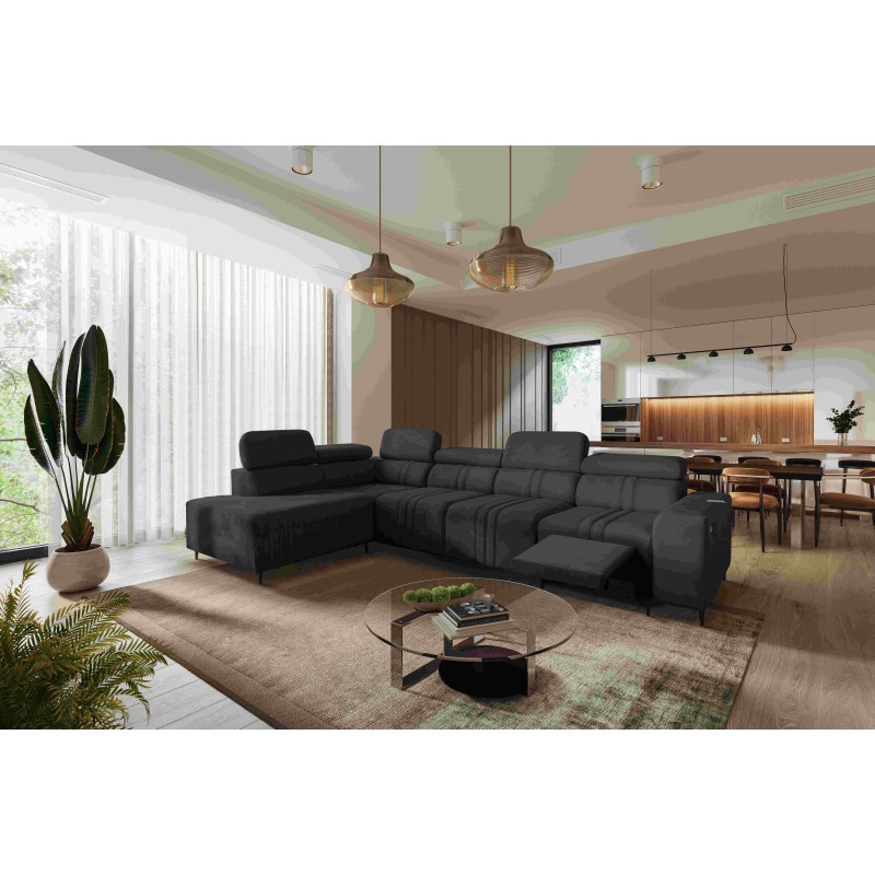 Sofá esquinero Verona XI Mix con función de cama en Terciopelo, Vena 20 - Comodidad y Elegancia