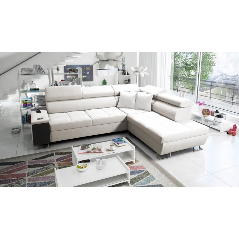 El sofá esquinero Orbix VII con función de cama en tela de terciopelo, Ultario Velvet 2978: ¡elegancia y funcionalidad en uno!