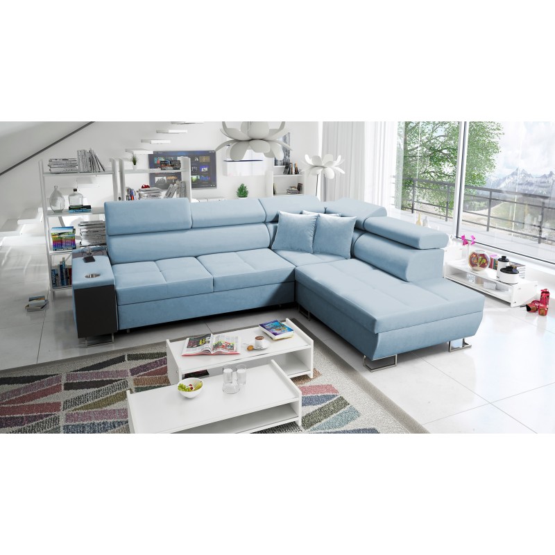 Orbix VII corner sofa with a sleeping function in Velvet fabric, Ultario Velvet 2960 - elegance and functionality in one!