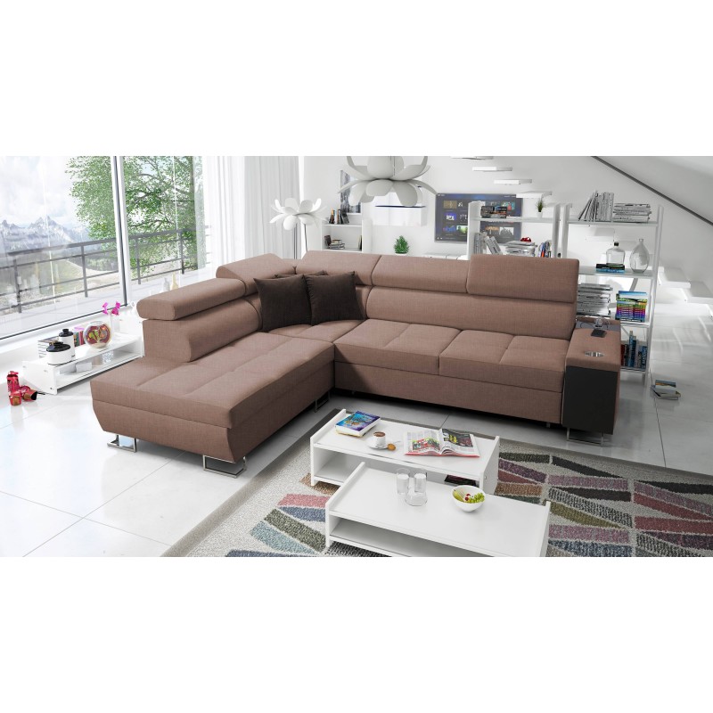 Orbix VII corner sofa with a sleeping function in Plecionka fabric, Sawana 25 - elegance and functionality in one!