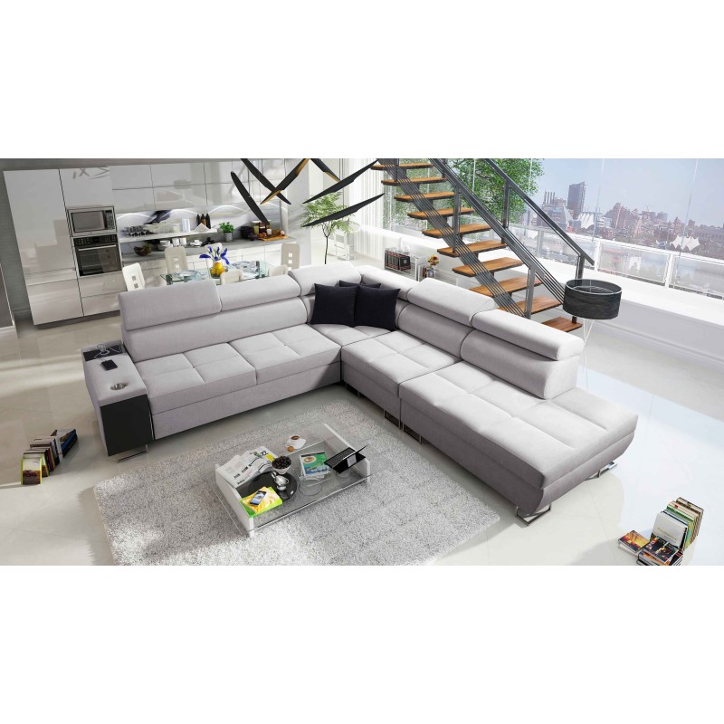 Orbix IX Corner Sofa with Sleeping Function, Adjustable Headrests, USB Port - Weave, Sawana 84