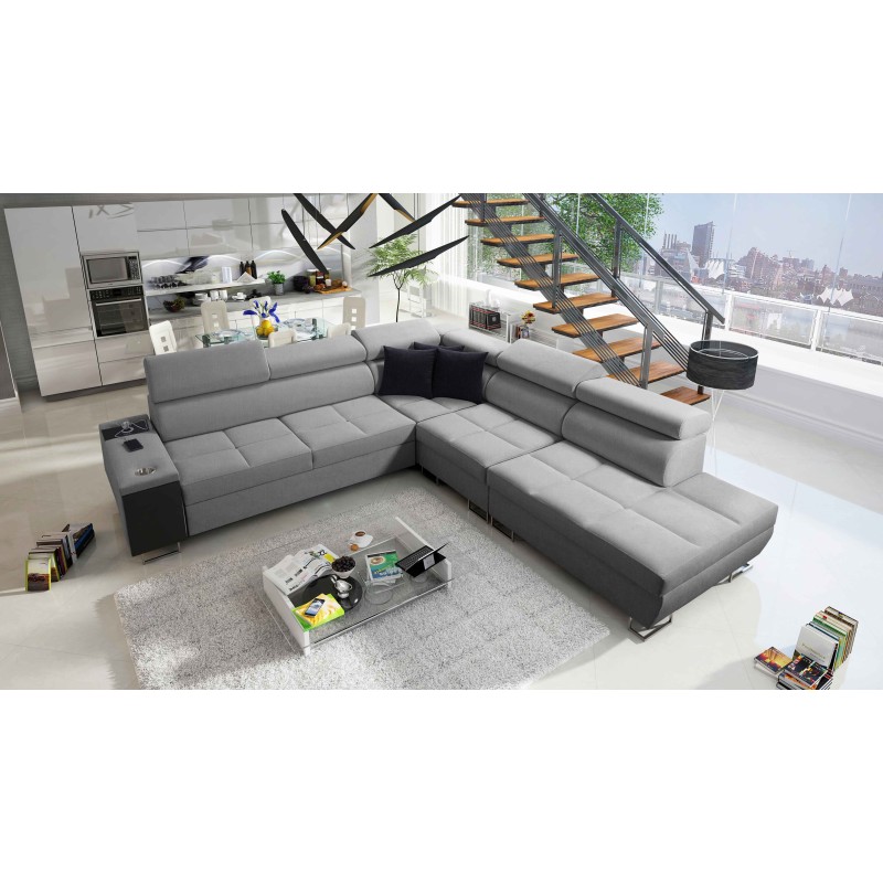 Orbix IX corner sofa with sleeping function, adjustable headrests, USB port - Weave, Sawana 21