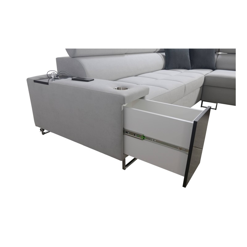 Ecksofa Orbix IX mit Schlaffunktion, verstellbaren Kopfstützen, USB-Anschluss - Geflecht, Sawana 25