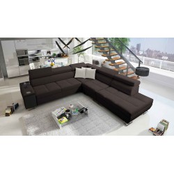 Orbix IX Corner Sofa with Sleeping Function, Adjustable Headrests, USB Port - Plecionka, Sawana 26