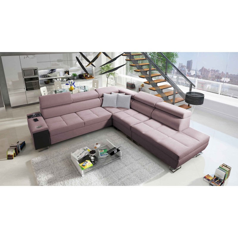 Orbix IX Corner Sofa with Sleeping Function, Adjustable Headrests, USB Port - Braid, Sawana 61