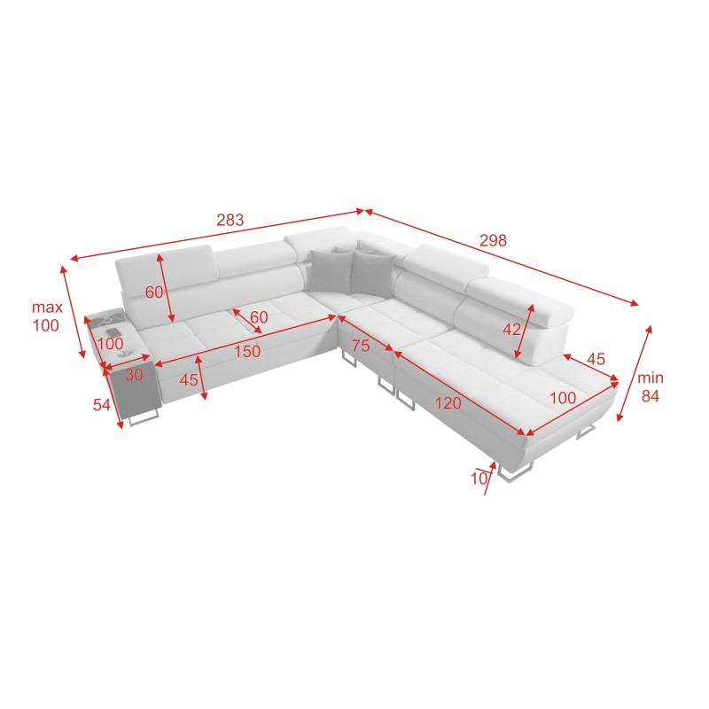 Orbix IX corner sofa with a sleeping function, adjustable headrests, USB port - Weave, Sawana 72