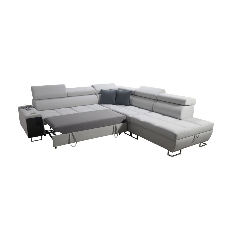 Ecksofa Orbix IX mit Schlaffunktion, verstellbaren Kopfstützen, USB-Anschluss - Geflecht, Sawana 72