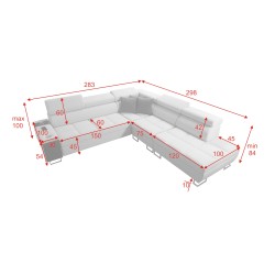 Sofá esquinero Orbix IX con función de cama, reposacabezas ajustables, puerto USB - Tejido, Sawana 96