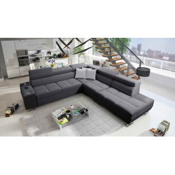 Sofá esquinero Orbix IX con función de cama, reposacabezas ajustables, puerto USB - Tejido, Sawana 96