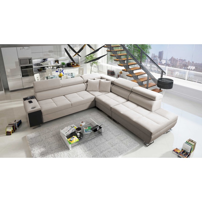 Orbix IX Corner Sofa with Sleeping Function, Adjustable Headrests, USB Port - Velvet, Ultario Velvet 2979