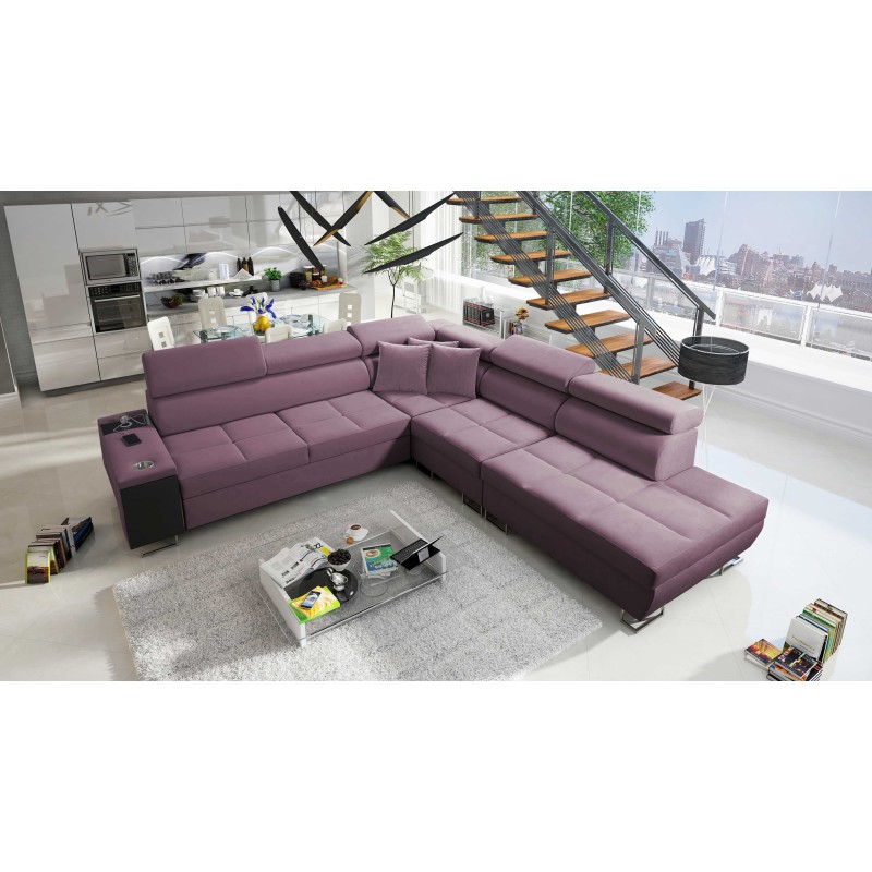 Orbix IX corner sofa with sleeping function, adjustable headrests, USB port - Velvet, Ultario Velvet 2961