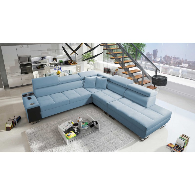 Sofá esquinero Orbix IX con función para dormir, reposacabezas ajustables, puerto USB - Terciopelo, Ultario Velvet 2960