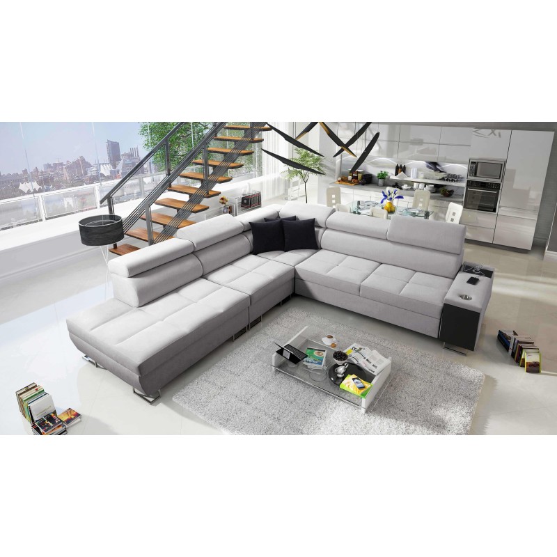 Orbix IX Corner Sofa with Sleeping Function, Adjustable Headrests, USB Port - Weave, Sawana 84