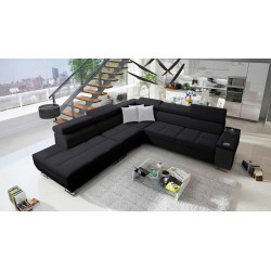 Sofá esquinero Orbix IX con función de cama, reposacabezas ajustables, puerto USB - Tejido, Sawana 14