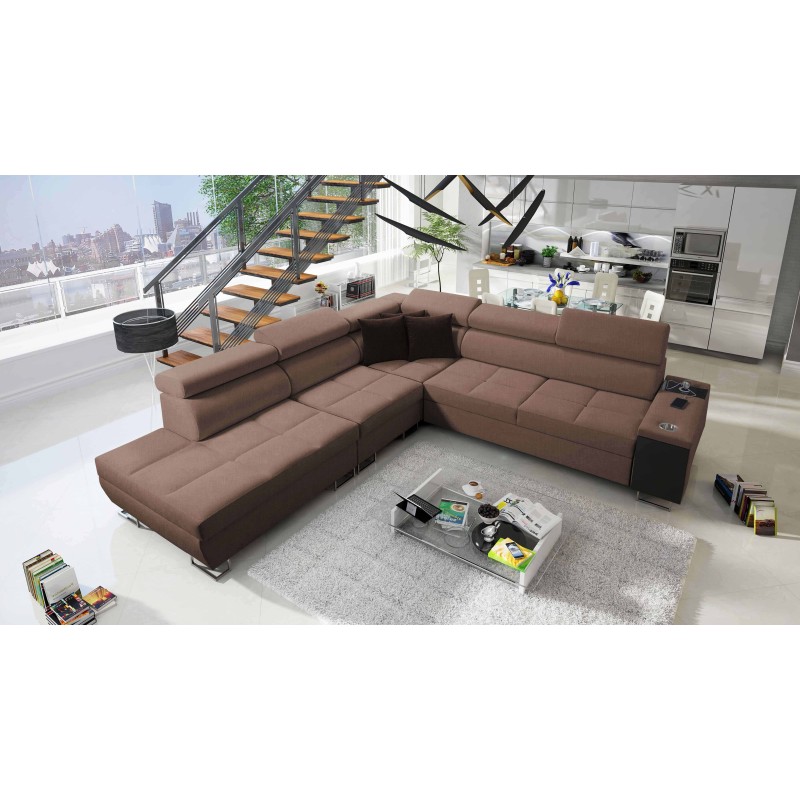 Orbix IX corner sofa with sleeping function, adjustable headrests, USB port - Weave, Sawana 25