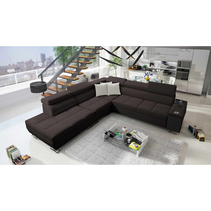 Orbix IX Corner Sofa with Sleeping Function, Adjustable Headrests, USB Port - Plecionka, Sawana 26