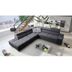 Orbix IX Corner Sofa with Sleeping Function, Adjustable Headrests, USB Port - Plecionka, Sawana 96