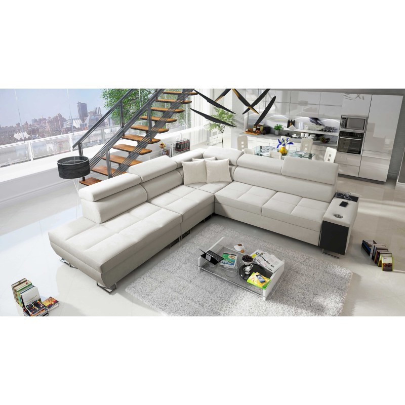 Ecksofa Orbix IX mit Schlaffunktion, verstellbaren Kopfstützen, USB-Anschluss - Samt, Ultario Samt 2978