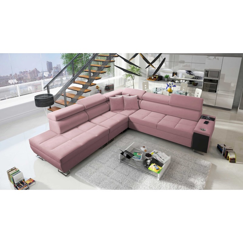 Orbix IX corner sofa with sleeping function, adjustable headrests, USB port - Velvet, Ultario Velvet 2955