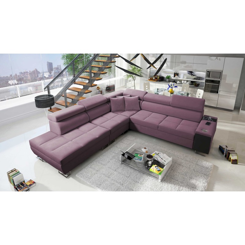 Esquina Orbix IX con función de cama, reposacabezas ajustables, puerto USB - Terciopelo, Ultario Velvet 2961