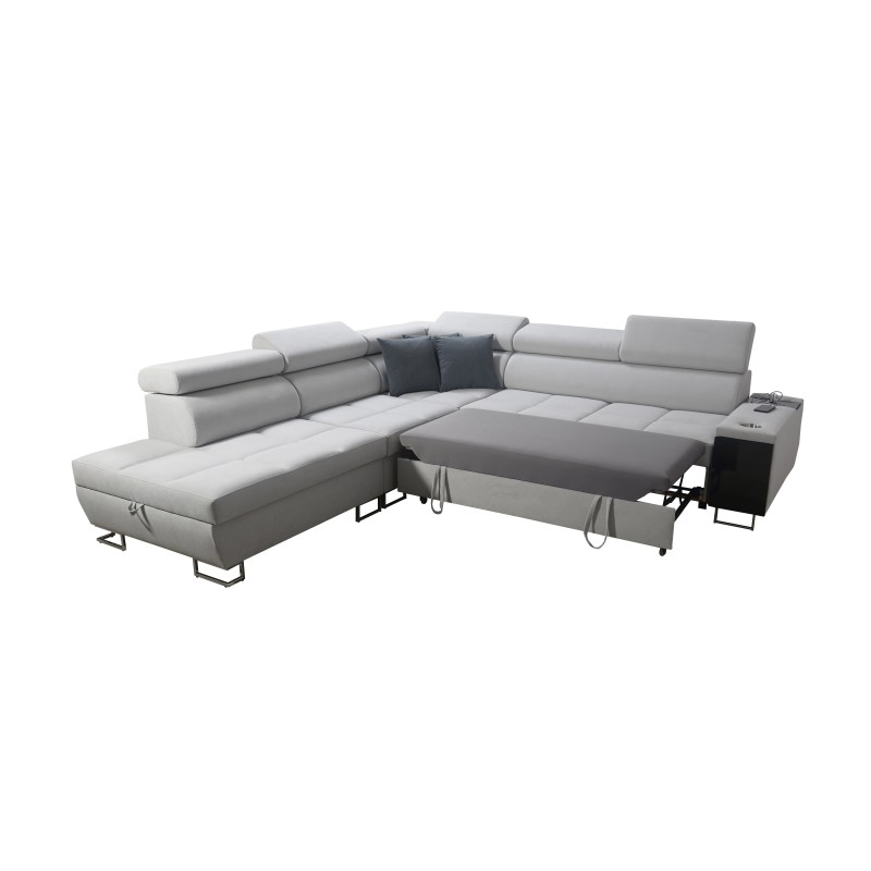 Sofá esquinero Orbix IX con función para dormir, reposacabezas ajustables, puerto USB - Terciopelo, Ultario Velvet 2960