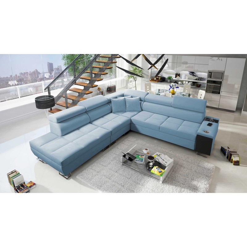 Orbix IX corner sofa with sleeping function, adjustable headrests, USB port - Velvet, Ultario Velvet 2960