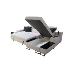 Avanti I mini corner sofa with a sleeping function and a lamp with a USB port, fabric Whisper 3 + Eco-leather