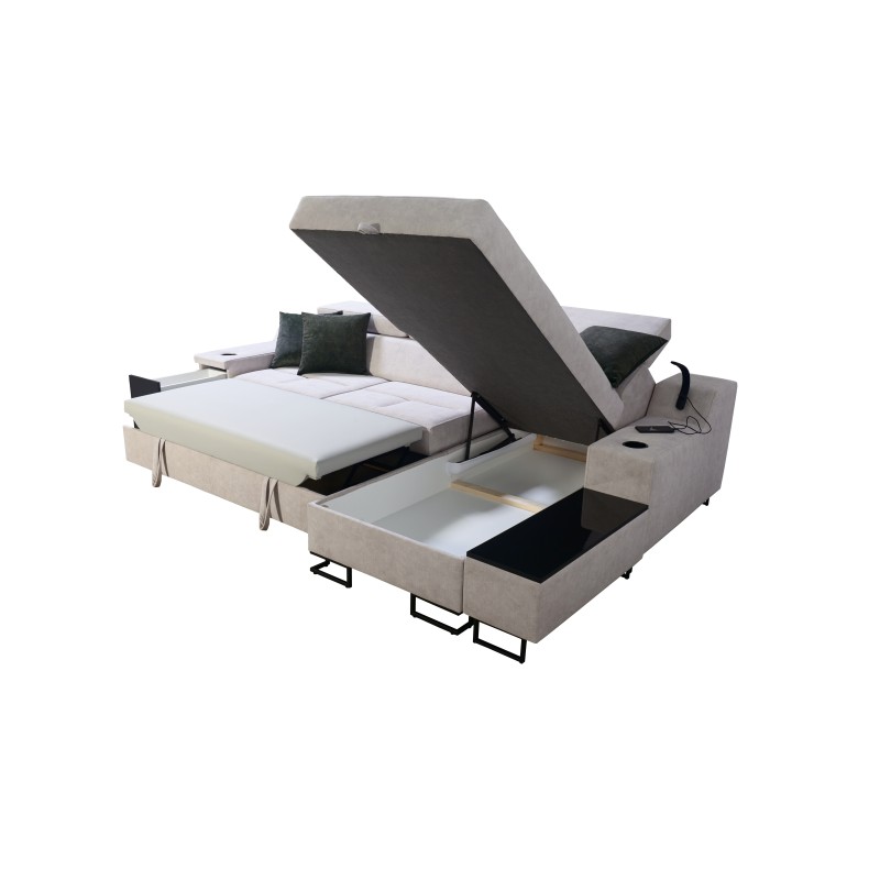 Esquina Avanti I mini con función de cama y lámpara con puerto USB tejido Whisper 3 + Ecocuero