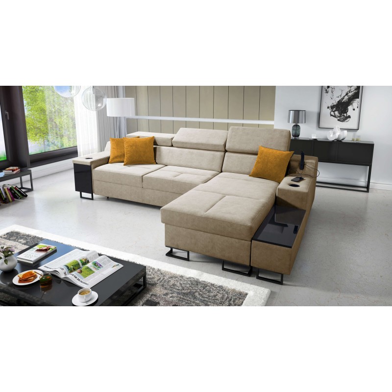 Avanti I mini corner sofa with sleeping function and lamp with USB port, fabric Whisper 3