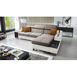 Avanti I mini corner sofa with a sleeping function and a lamp with a USB port, Whisper 5 fabric + Eco leather