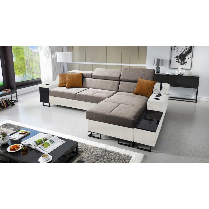 Esquina Avanti I mini con función de cama y lámpara con puerto USB tela Whisper 5 + Eco-cuero