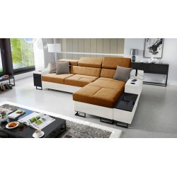 Avanti I mini corner sofa with sleeping function and a lamp with a USB port, fabric Whisper 9 + Eco-leather