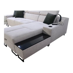 Esquina Avanti I mini con función de cama y lámpara con puerto USB, tela Whisper 9 + Eco cuero.