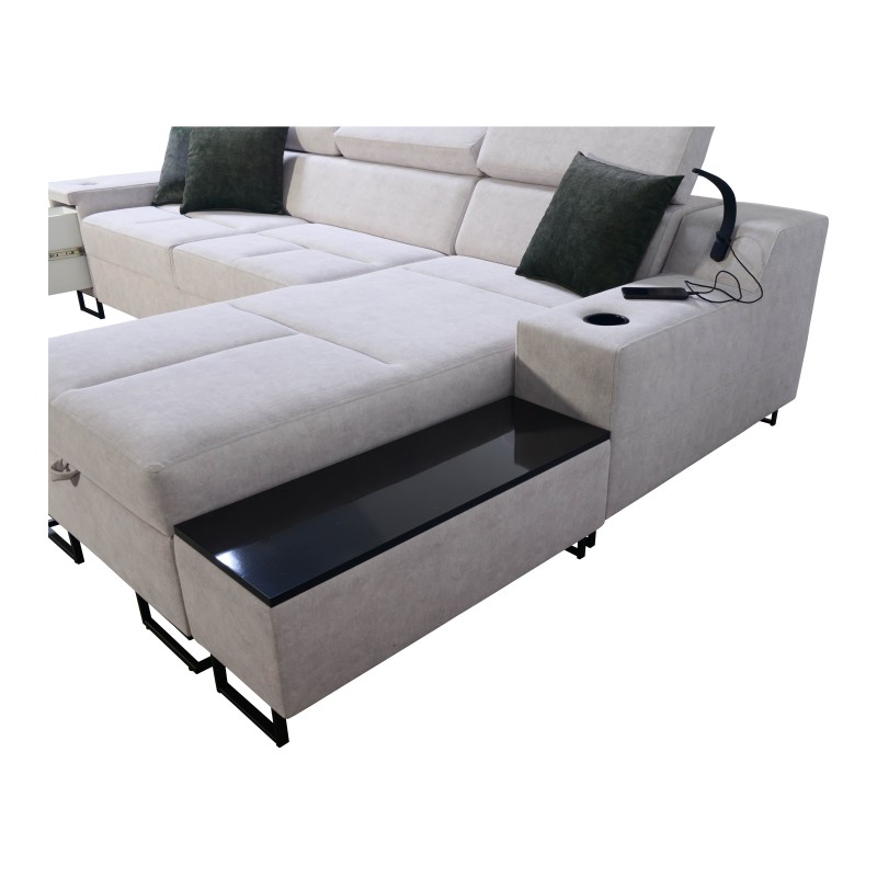 Ecksofa Avanti I Mini mit Schlaffunktion und Lampe mit USB-Anschluss Stoff Whisper 9 + Kunstleder