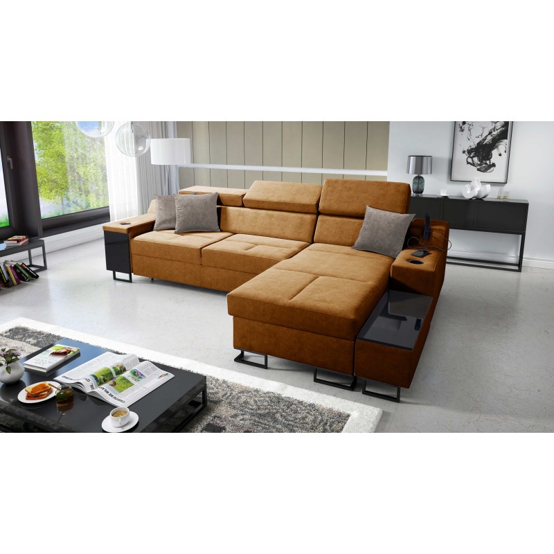 Ecksofa Avanti I mini mit Schlaffunktion und Lampe mit USB-Anschluss, Stoff Whisper 9
