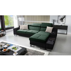 Ecksofa Avanti I mini mit Schlaffunktion und Lampe mit USB-Anschluss Stoff Whisper 11 + schwarzes Kunstleder