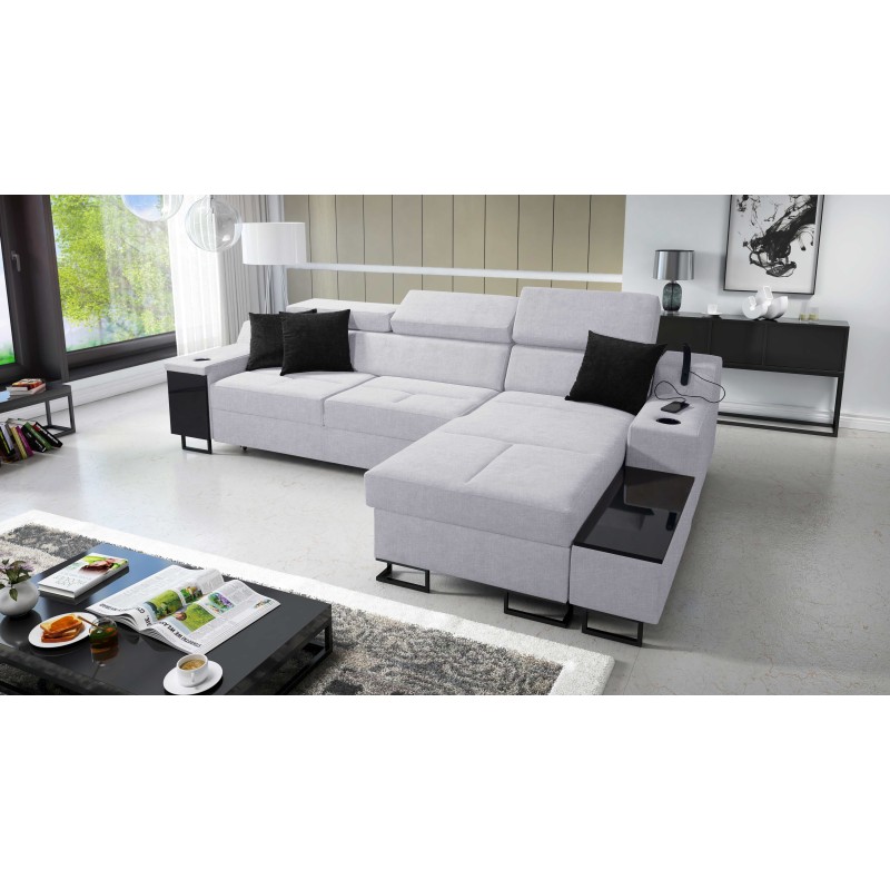 Avanti I mini corner sofa with a sleeping function and a lamp with a USB port, fabric Sawana 84
