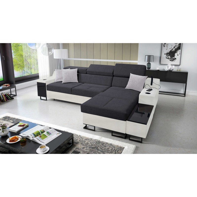 Ecksofa Avanti I mini mit Schlaffunktion und Lampe mit USB-Anschluss, Stoff Sawana 96 + Kunstleder