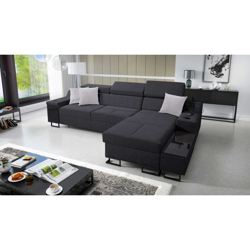 Ecksofa Avanti I mini mit Schlaffunktion und Lampe mit USB-Anschluss, Stoff Sawana 96