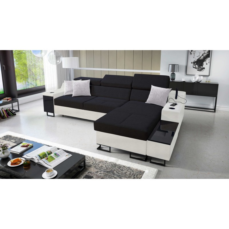 Ecksofa Avanti I mini mit Schlaffunktion und Lampe mit USB-Anschluss, Stoff Sawana 14 + Kunstleder