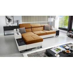 Avanti I mini corner sofa with sleeping function and a lamp with a USB port, fabric Whisper 9 + Eco-leather